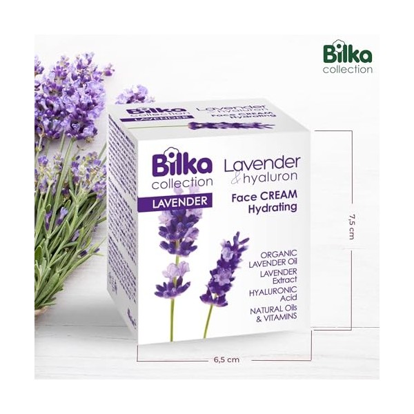 Bilka Collection Crème pour le visage à la lavande et à lacide hyaluronique - Crème hydratante à la lavande bio et à lacide