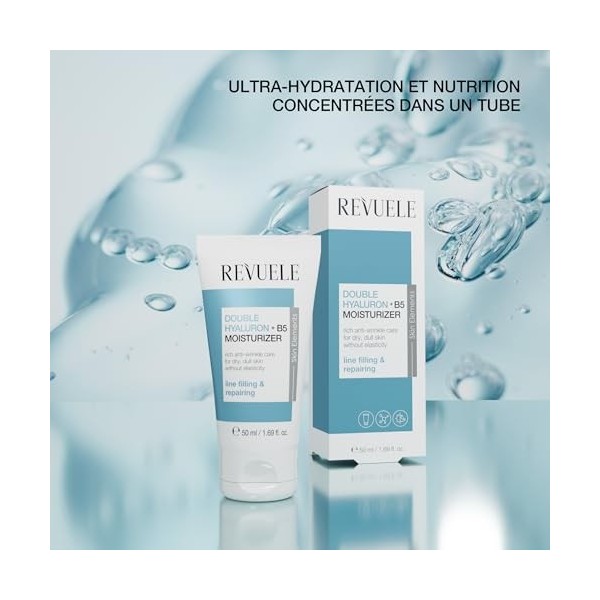 REVUELE Crème Visage Double Hyaluron + B5 – Crème Hydratant et Régénérante à l’Acide Hyaluronique, Lisse Ridules, Renforce Ba