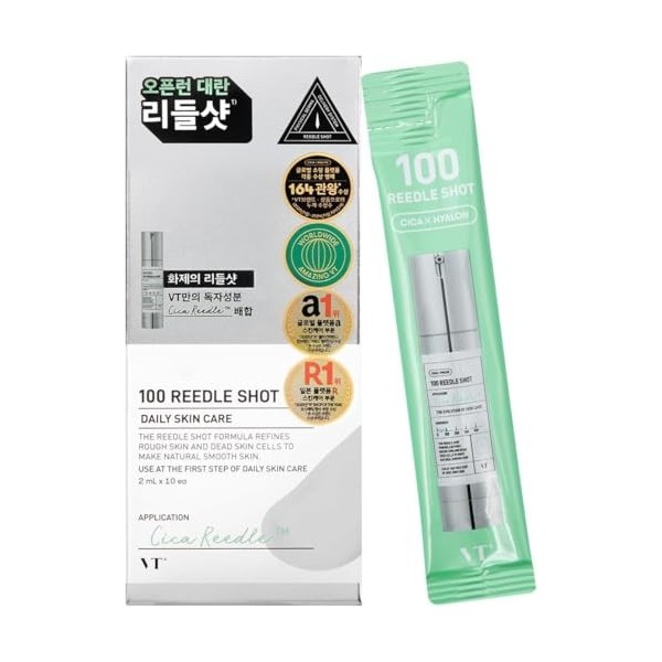 VT COSMETICS VT 100 REEDLE SHOT STICK POUCH 2 ml x 10ea, anti-inflammatoire, soin quotidien de la peau, lot de 10