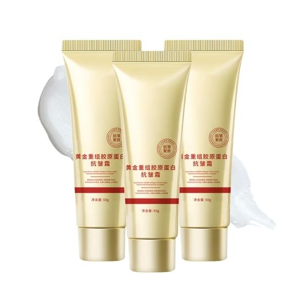 Creme Collagene Visage Doré, Creme Collagene Lissante, Creme Anti Rides Femme Doré, Crème Hydratante Anti-Rides Pour Le Visag...