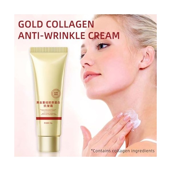Creme Collagene Visage Doré, Creme Collagene Lissante, Creme Anti Rides Femme Doré, Crème Hydratante Anti-Rides Pour Le Visag...