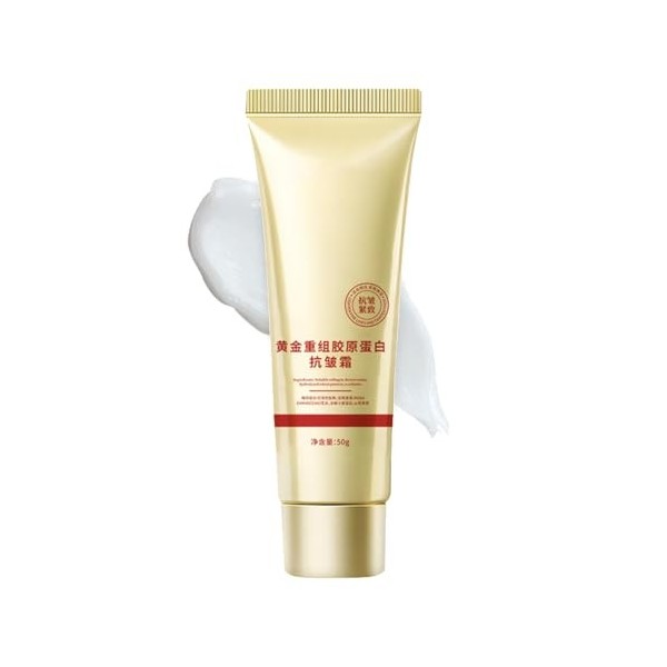 Creme Collagene Visage Doré, Creme Collagene Lissante, Creme Anti Rides Femme Doré, Crème Hydratante Anti-Rides Pour Le Visag...