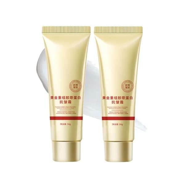 Creme Collagene Visage Doré, Creme Collagene Lissante, Creme Anti Rides Femme Doré, Crème Hydratante Anti-Rides Pour Le Visag...