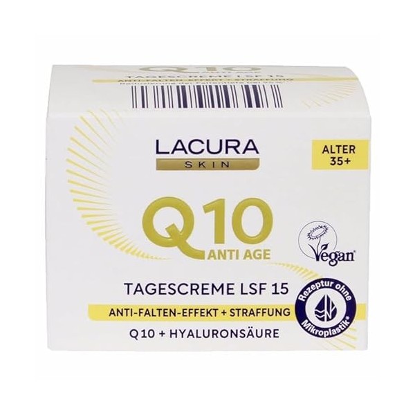 Lacura Skin Q10 Crème de jour anti-âge SPF 15 Effet anti-rides + Raffermissement Q10 + Acide hyaluronique Âge 35 + 50 ml