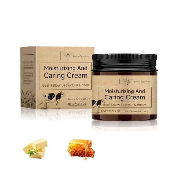 100 % suif de bœuf bio pour soins de la peau - Crème hydratante pour le visage au miel - Crème hydratante pour le corps - Crè...