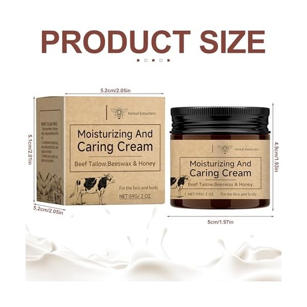 100 % suif de bœuf bio pour soins de la peau - Crème hydratante pour le visage au miel - Crème hydratante pour le corps - Crè...