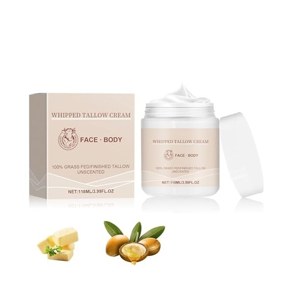 100 % suif de bœuf bio pour soins de la peau - Crème hydratante pour le visage au miel - Crème hydratante pour le corps - Crè...