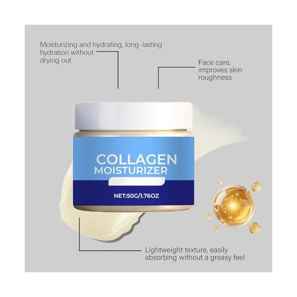 Crème pour le visage au collagène, hydratant anti-âge pour le visage de jour et de nuit, réduit les ridules et les rides, crè...