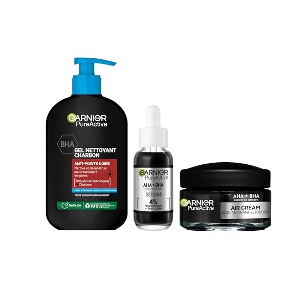 Garnier Pure Active - Air Cream - Soin Matifiant Quotidien - Enrichie en AHA + BHA & en Charbon - Hydrate 48h & Matifie 12h* ...