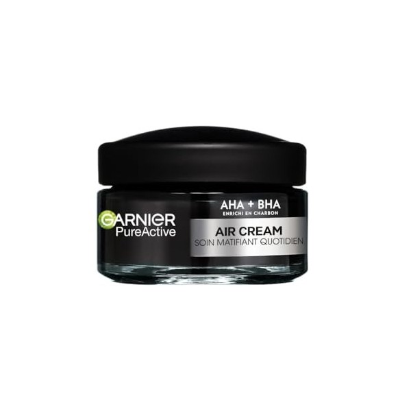 Garnier Pure Active - Air Cream - Soin Matifiant Quotidien - Enrichie en AHA + BHA & en Charbon - Hydrate 48h & Matifie 12h* ...