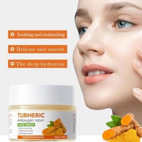 Crème Visage au Curcuma et à la Vitamine C,Crème au Anti Taches,Creme Hydratante Visage Anti-Âge,Cream Éclaircissante Pour Le...