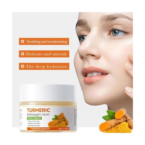 Crème Visage au Curcuma et à la Vitamine C,Crème au Anti Taches,Creme Hydratante Visage Anti-Âge,Cream Éclaircissante Pour Le...