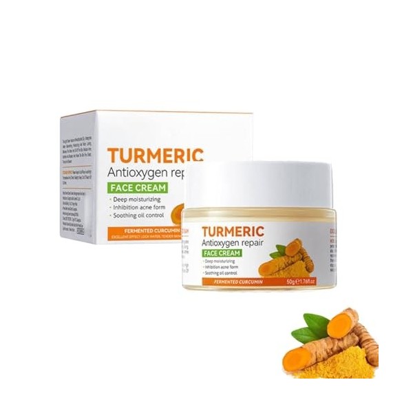 Crème Visage au Curcuma et à la Vitamine C,Crème au Anti Taches,Creme Hydratante Visage Anti-Âge,Cream Éclaircissante Pour Le...