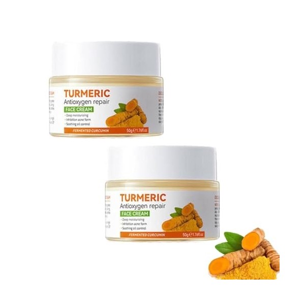 Crème Visage au Curcuma et à la Vitamine C,Crème au Anti Taches,Creme Hydratante Visage Anti-Âge,Cream Éclaircissante Pour Le...