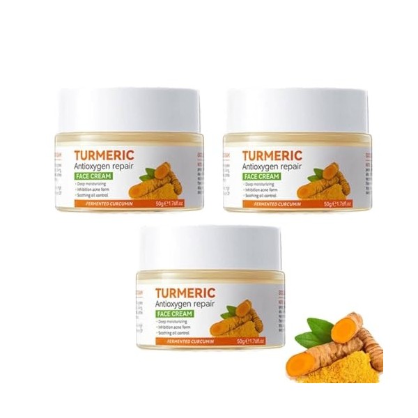 Crème Visage au Curcuma et à la Vitamine C,Crème au Anti Taches,Creme Hydratante Visage Anti-Âge,Cream Éclaircissante Pour Le...