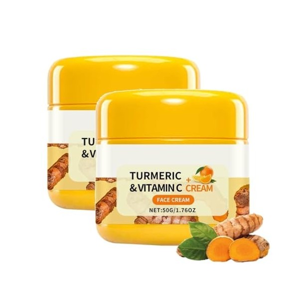 Crème Visage Au Curcuma et à la Vitamine C,Creme Anti Tache Visage,Creme Eclaircissante,Crème Hydratante Au Collagène Pour Le...