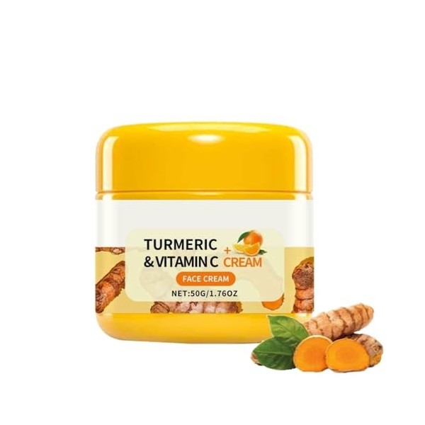 Crème Visage Au Curcuma et à la Vitamine C,Creme Anti Tache Visage,Creme Eclaircissante,Crème Hydratante Au Collagène Pour Le...