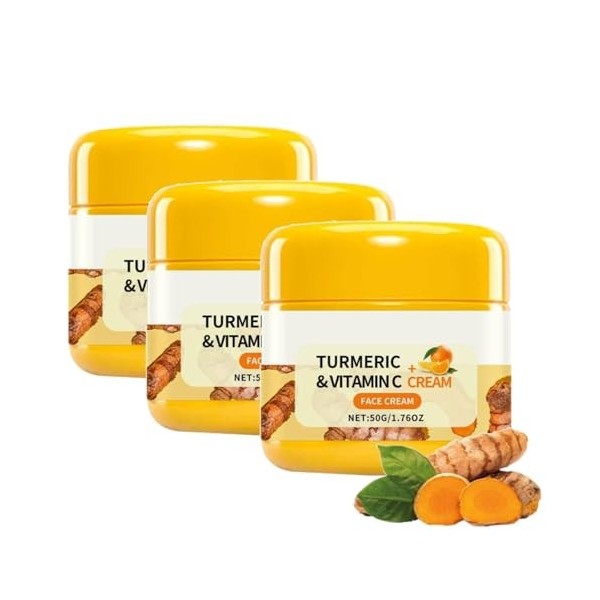 Crème Visage Au Curcuma et à la Vitamine C,Creme Anti Tache Visage,Creme Eclaircissante,Crème Hydratante Au Collagène Pour Le...