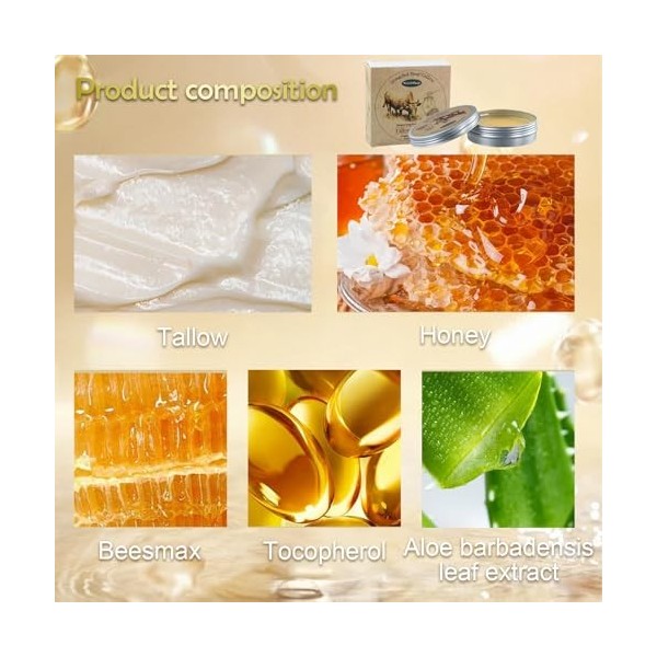 Beef Tallow Moisturizer Cream, Crème de Soin pour la Peau au Suif de Bœuf, Crème de Suif Nourrissante en Profondeur, Crème Hy