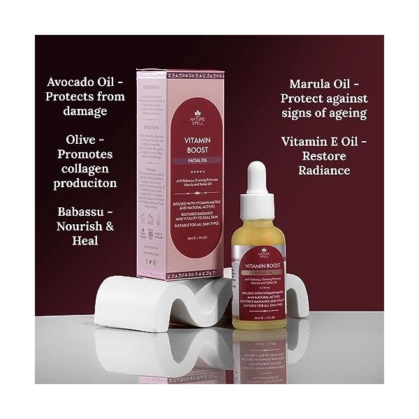 Nature Spell Vitamin Boost Huile pour le visage, hydratation profonde et améliore la texture de la peau, aide à retenir lhum