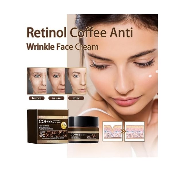 Crème pour le visage à la caféine, crème hydratante au rétinol à la caféine, crème anti-rides au rétinol, soin du visage anti...