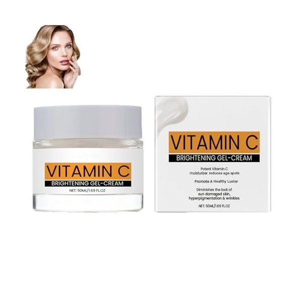Gel-crème visage à la vitamine C, crème visage éclaircissante, hydratant anti-âge pour femmes, hydrate et lisse les ridules, ...