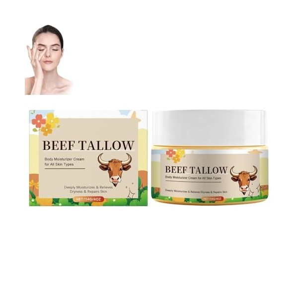 Crème hydratante pour le corps au suif de bœuf, hydratante pour le visage et le corps pour hydrater et nourrir, rehausser la ...