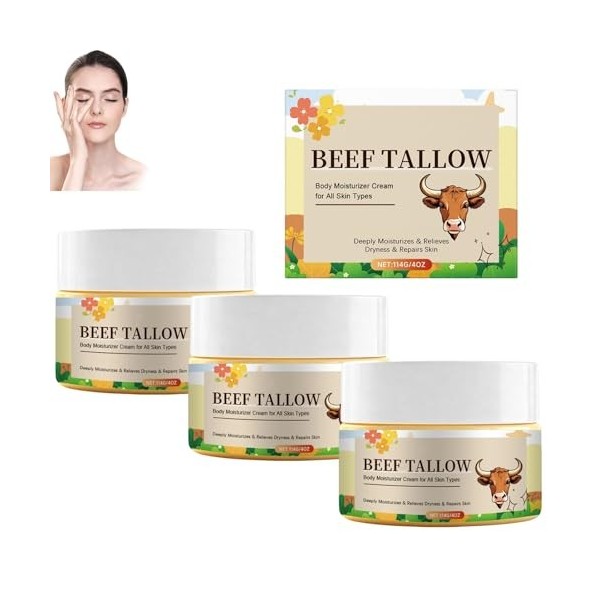 Crème hydratante pour le corps au suif de bœuf, hydratante pour le visage et le corps pour hydrater et nourrir, rehausser la ...