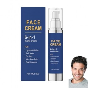 Crème hydratante visage 6 en 1 pour homme, anti-âge, anti-poches, anti-rides, raffermissante, visage et cou, hydratante natur...