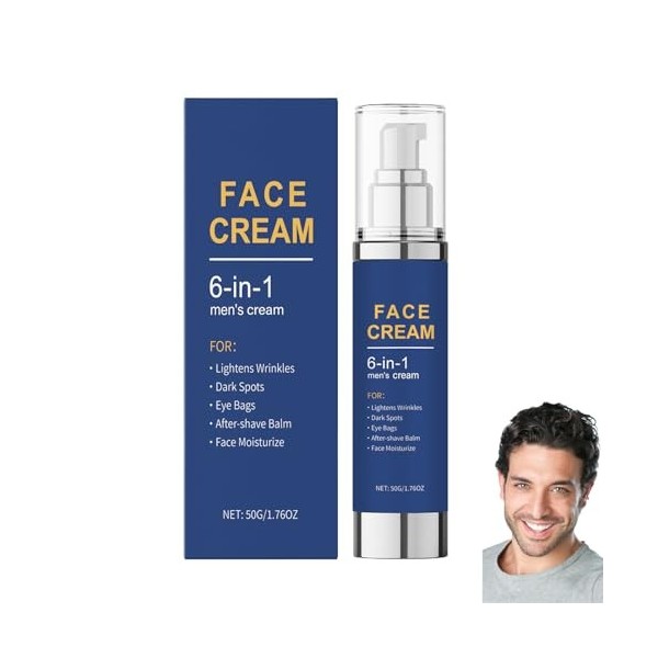 Crème hydratante visage 6 en 1 pour homme, anti-âge, anti-poches, anti-rides, raffermissante, visage et cou, hydratante natur...