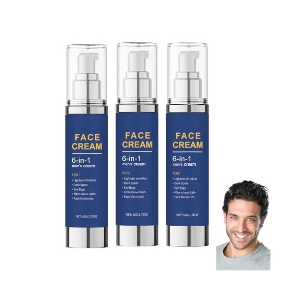 Crème hydratante visage 6 en 1 pour homme, anti-âge, anti-poches, anti-rides, raffermissante, visage et cou, hydratante natur...