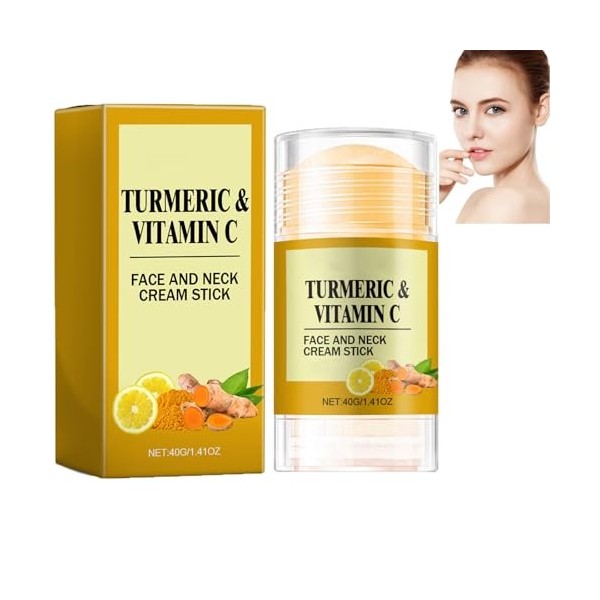 Crème visage et cou en stick curcuma et vitamine C, baume hydratant et éclaircissant pour raffermir et lifter la peau pour un...