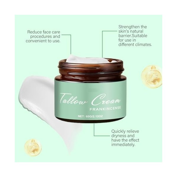 Baume de suif de bœuf à la crème d’encens, hydratant et apaisant pour le visage et le corps, nourrissant et réparateur en pro...