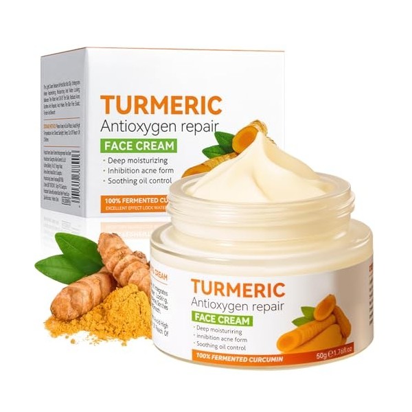 Crème Visage au Curcuma et à la Vitamine C, Crème au Anti Taches, Hydratant Anti-Âge, Cream Éclaircissante pour Les Taches Br