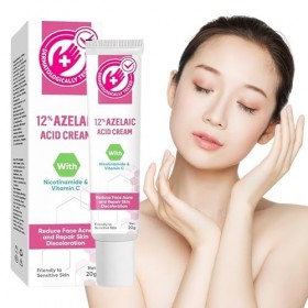 Sérum Acide Azélaïque 12%, Crème Anti-Acné et Anti-Rougeurs, Soin Éclaircissant pour Peau Grasse, Mixte et Sensible, Sérum Vi