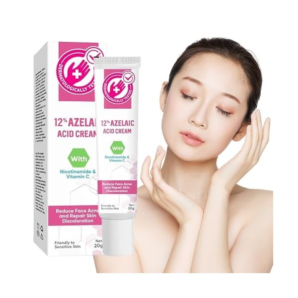 Sérum Acide Azélaïque 12%, Crème Anti-Acné et Anti-Rougeurs, Soin Éclaircissant pour Peau Grasse, Mixte et Sensible, Sérum Vi