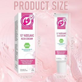 Sérum Acide Azélaïque 12%, Crème Anti-Acné et Anti-Rougeurs, Soin Éclaircissant pour Peau Grasse, Mixte et Sensible, Sérum Vi