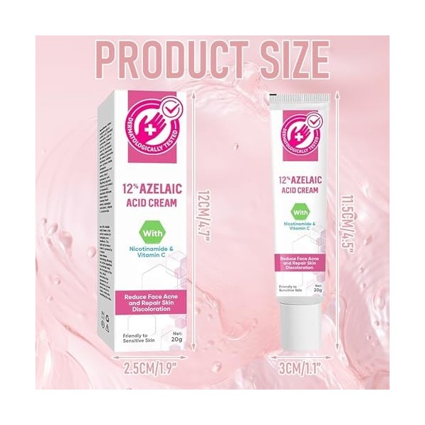 Sérum Acide Azélaïque 12%, Crème Anti-Acné et Anti-Rougeurs, Soin Éclaircissant pour Peau Grasse, Mixte et Sensible, Sérum Vi
