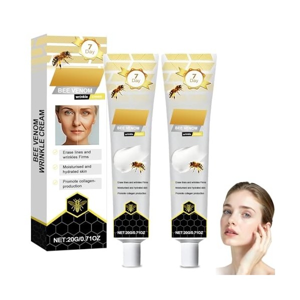 2 x Crème Hydratante Visage, Bee Venom Anti Rides au Venin dAbeille, Crème Raffermissante et Hydratante pour le Visage et le ...