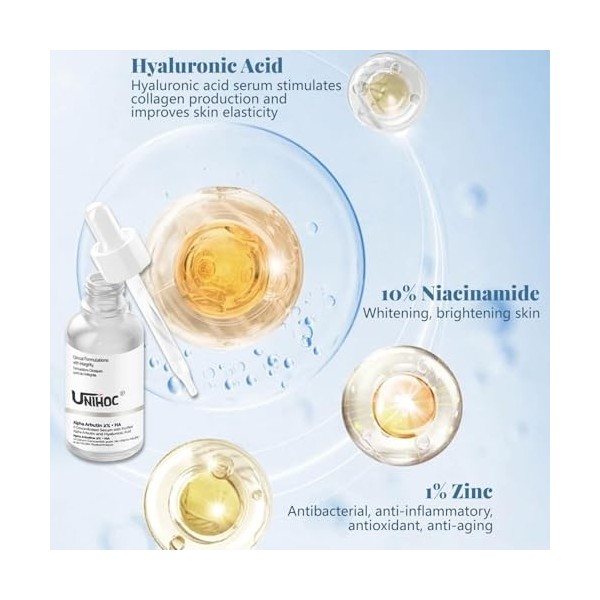 Sérum Concentré Anti-Taches, Niacinamide 10% + Zinc 1% Peeling Solution, Bio Sérum à lAcide Hyaluronique, Agents Anti-Rides 