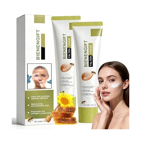 2*20g Crème au Venin d’Abeille Anti-Rides,Soin Hydratant Raffermissant Visage et Cou,Texture Légère à Absorption Rapide,Répar...