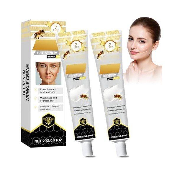 2*20g Crème au Venin d’Abeille Anti-Rides,Soin Hydratant Raffermissant Visage et Cou,Texture Légère à Absorption Rapide,Répar...