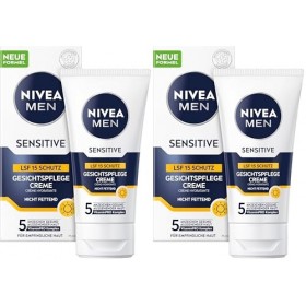 NIVEA MEN Sensitive Crème de soin du visage avec SPF 15, crème hydratante 24 h pour la peau sensible des hommes - Crème apais...