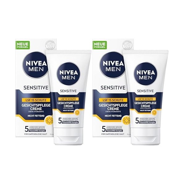 NIVEA MEN Sensitive Crème de soin du visage avec SPF 15, crème hydratante 24 h pour la peau sensible des hommes - Crème apais...