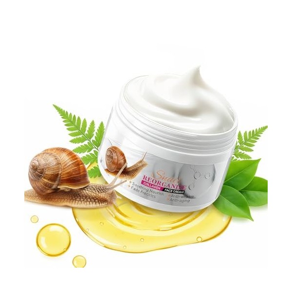 100g Crème Collagène Visage à la Bave d’Escargot – Crème Hydratante Visage Anti-Rides Femme, Soin Anti-Âge, Améliore l’Élasti...