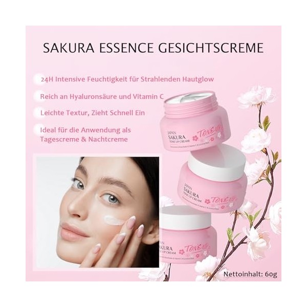 Sakura Essence Crème pour le visage, crème hydratante pour le visage, crème anti-rides avec hydratation intense, crème de jou