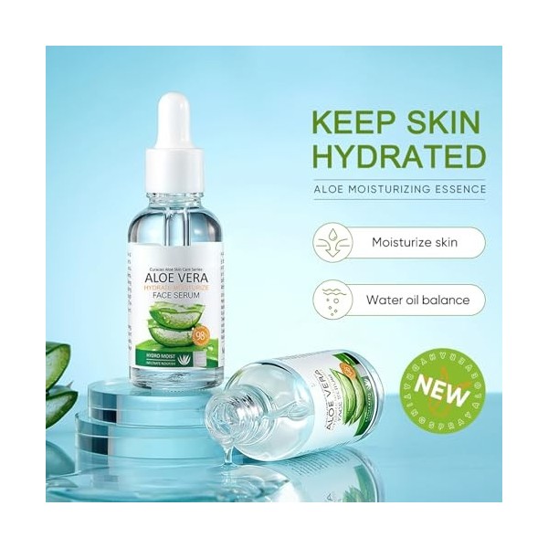 Virecose 30ml Sérum Hydratant pour le Visage à l’Aloe Vera, Anti-rides, Serum-Anti-âge et Hydratant Raffermit la Peau, Anti-r