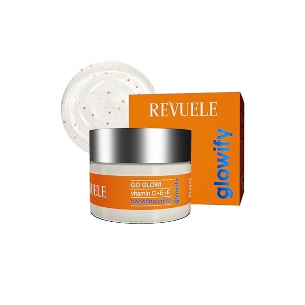 REVUELE Go Glow! Crème Visage Illuminatrice Vitamine C+ E+ F – Vitamines C+E+F, Illuminateur et Revitalisant, Uniformise le T
