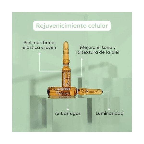Babaria - Ampoules acide glycolique, ampoules anti-âge, avec liposomes, action de pelage et anti-âge, utilisation quotidienne