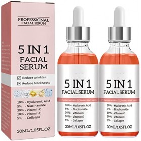 5 In 1 Facial Serum, 5 IN 1 Facial Serum, 5 IN 1 Anti-Aging Facial Serum,Advanced Collagen Boost Anti Aging Serum. 2pcs Crèm...